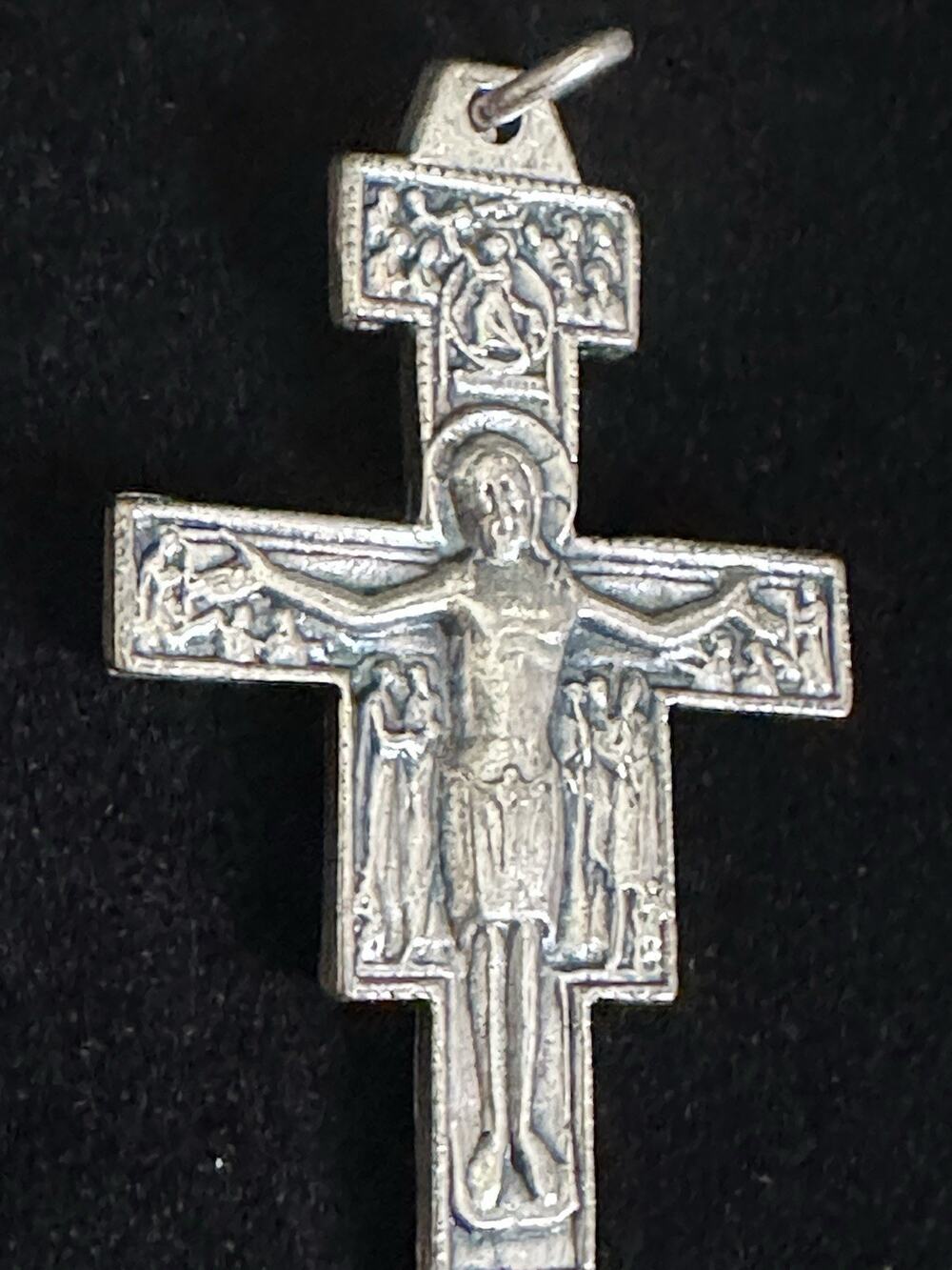 San Damiano Crucifix Pendant Silver Tone Catholic Cross Religious Medal 2”